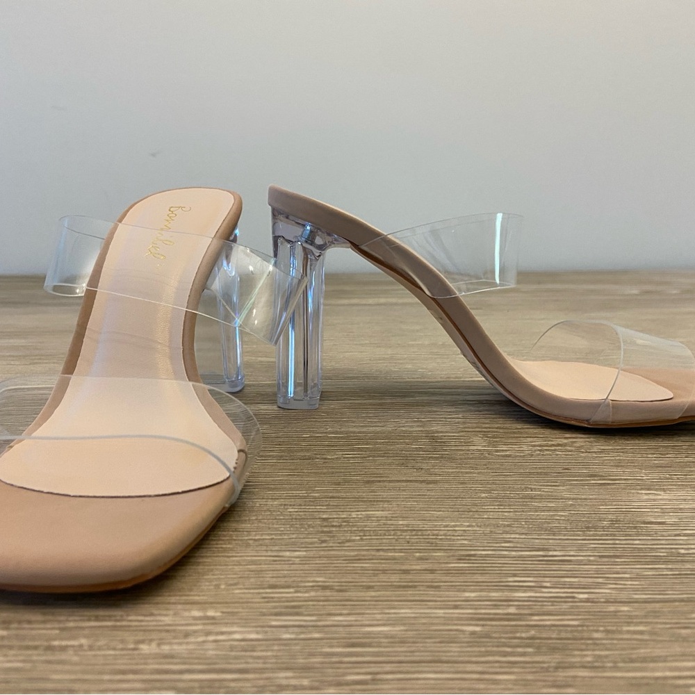 Elegant Clear Strap Tan Heels